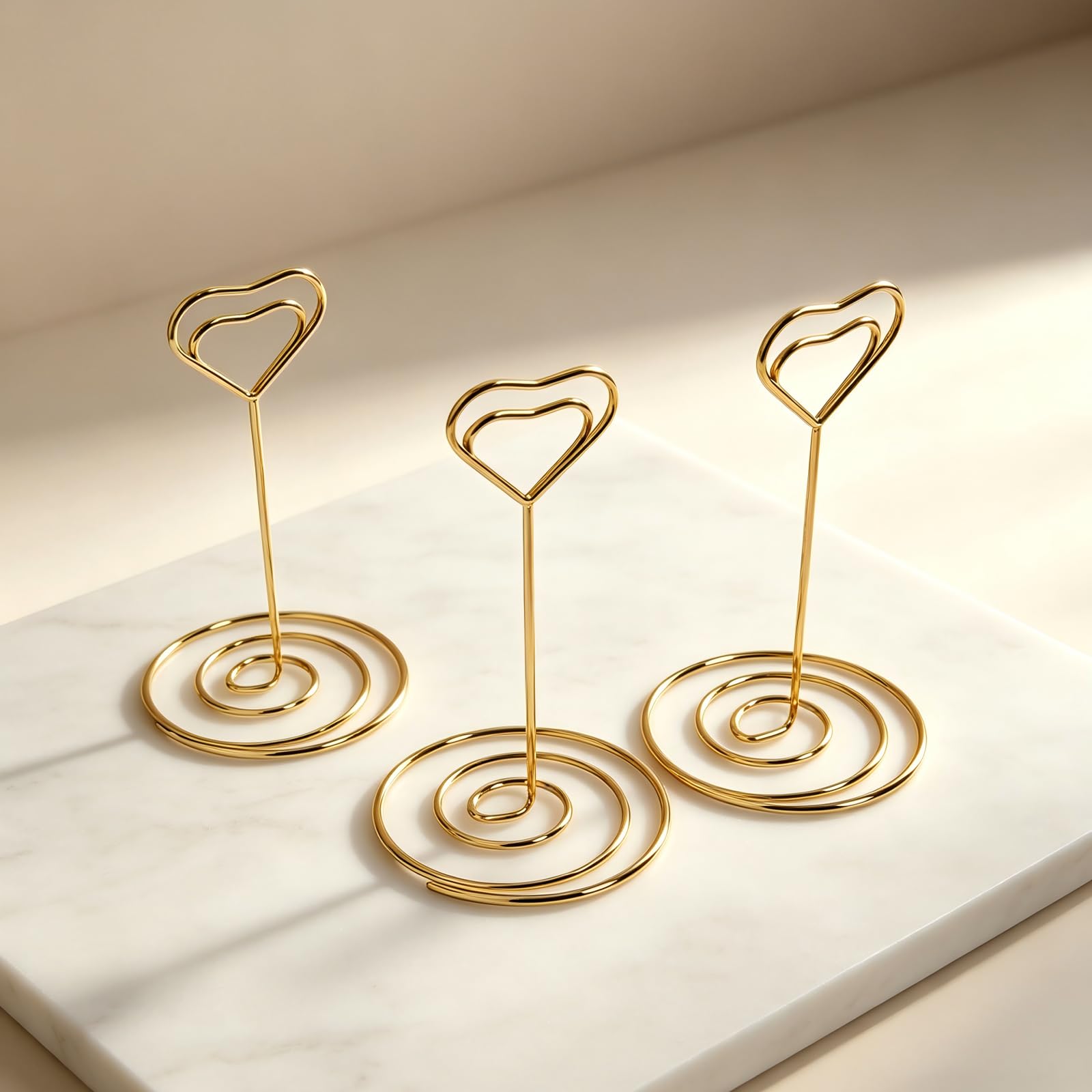 Tivleed Table Number Holders 6 Pack - Gold Metal Place Card Stands with Spiral Weighted Base for Wedding Party Decor, 12cm Tall Elegant Table Sign Holders for Seating Cards, Banquet & Events