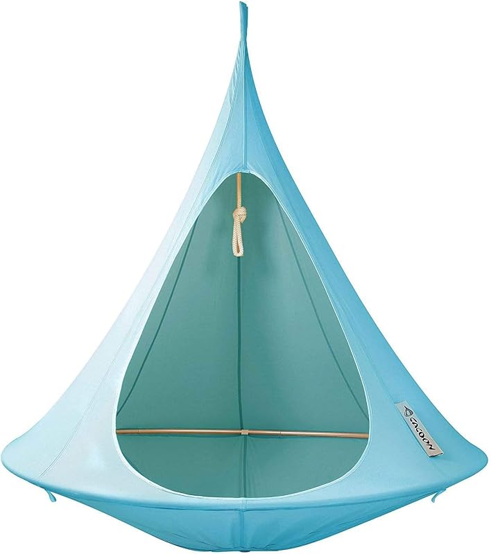 Double Cacoon Hanging Chair for Two – Cozy Indoor/Outdoor Hammock with Polyester Canvas, 440 lb Capacity, Includes 18ft Rope & Carabiner (Turquoise)