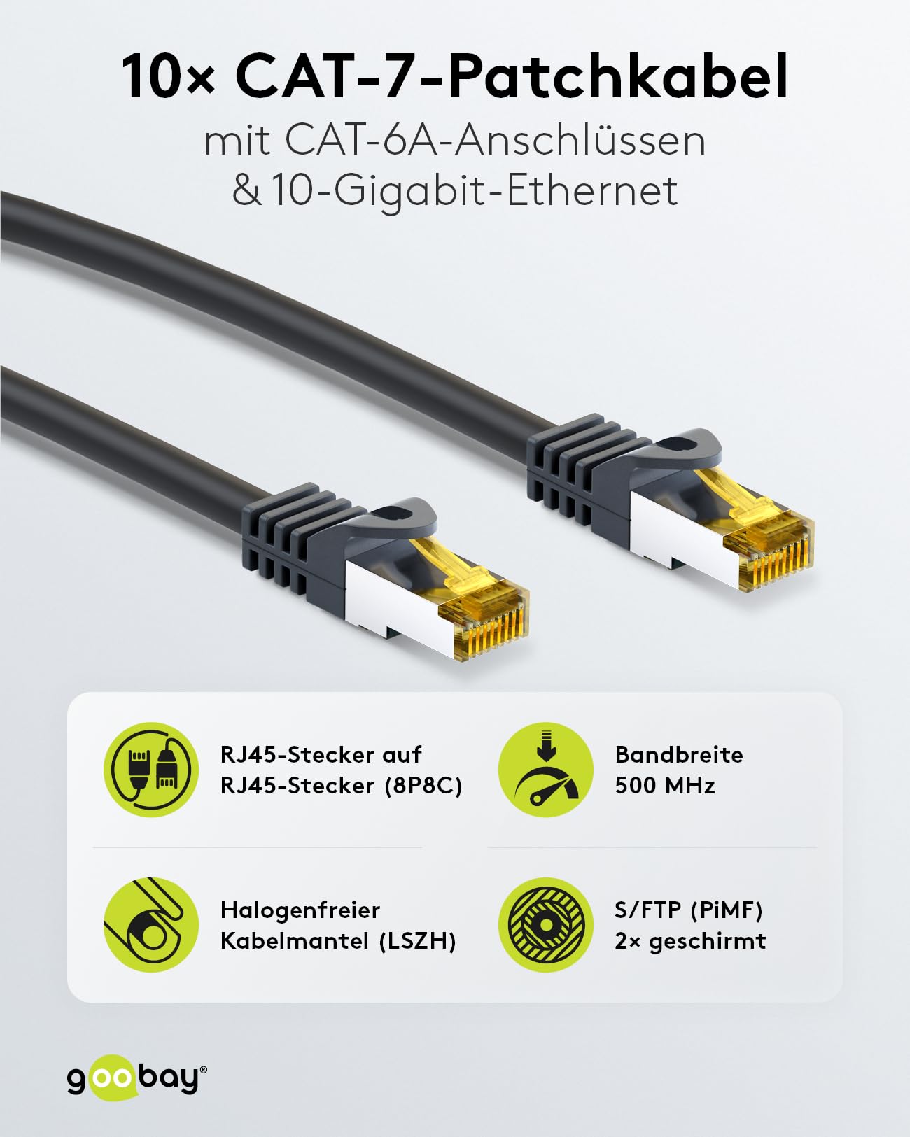 goobay 66078 CAT7 Network Cable Set of 10/Patch Cable Shielded S/FTP/CU Ethernet Cable, PiMF - Image 2
