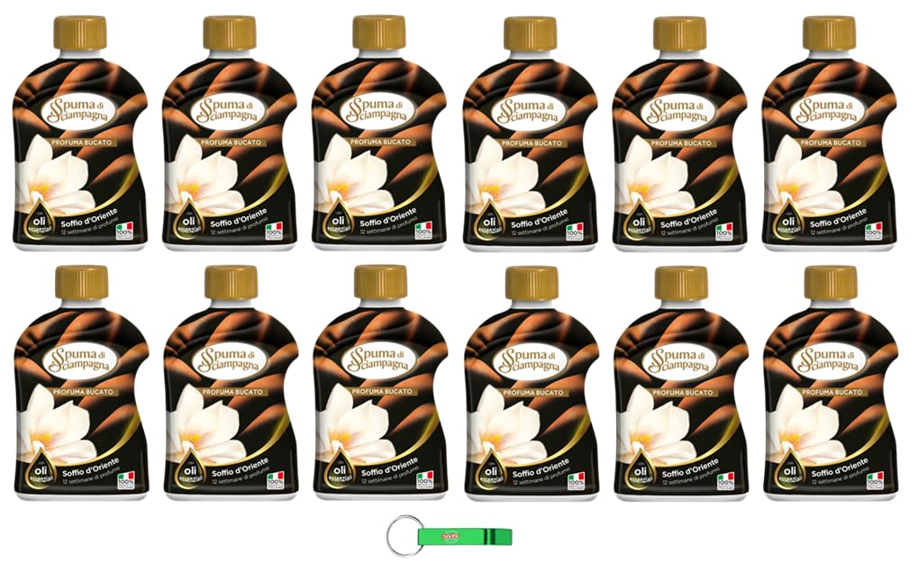 12x Spuma di Sciampagna - Wäsche-Deodorant für Waschmaschine und Trockner mit ätherischen Ölen, Profuma Bucato Soffio d'Oriente 230ml + Beni Culinari Kostenloser Schlüsselanhänger