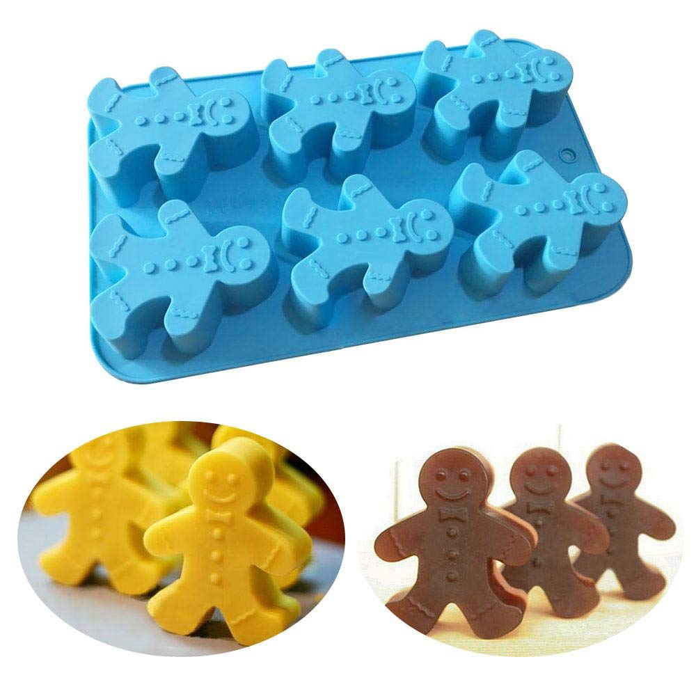 6 Cavity Christmas Gingerbread Man Silicone Molds Handmade Cake Soap Mold Tray Pan Doll Shape Fondant Chocolate Cookie Sugar Craft Mould DIY Cake Decorating Baking Tools