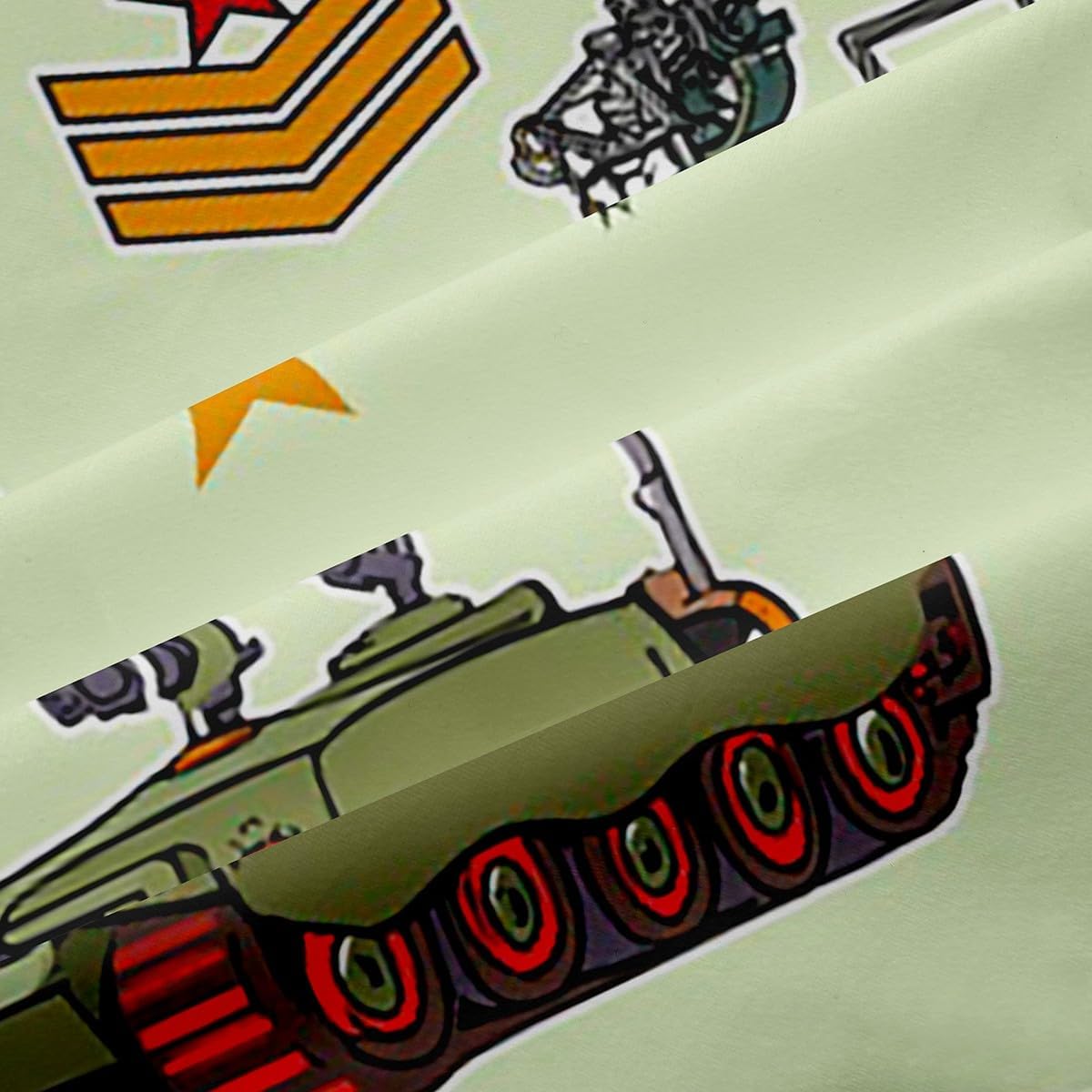 Manfei War Theme Window Curtains Army Green Aircraft Tanks Window Drapes for Kids Boys Room Decor, Retro Airplane Tank Window Treatments Grommet Top 2 Panel Set Bedroom Curtains, 42Wx63L inch