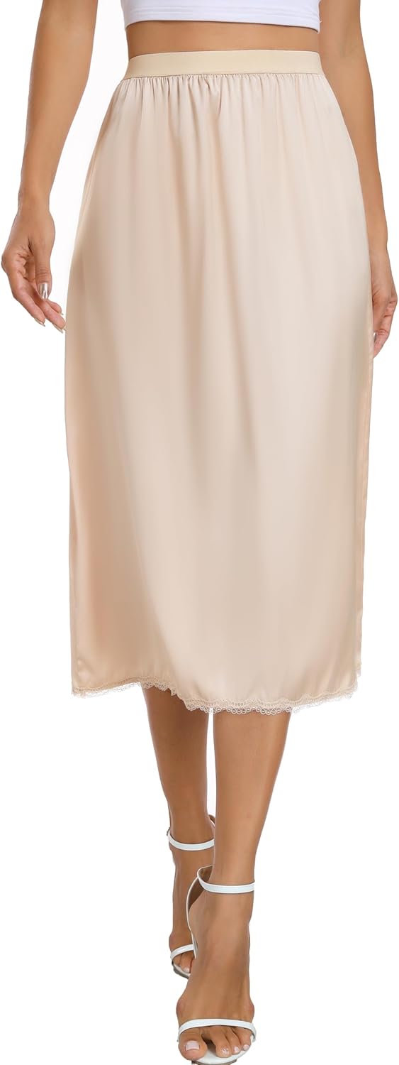 Vlazom Women's Satin Half Slip for Under Dress Long Underskirt Soft Under Slips for Women Under Dresses Size S-XXL - Image 6