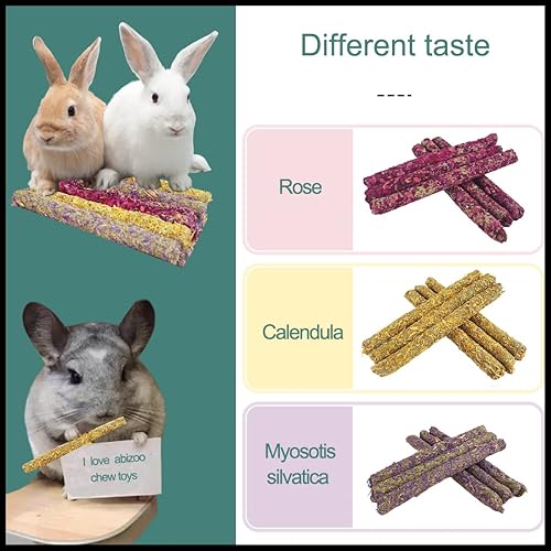 Miniatura 5 de Abizoo Paquete de 16 juguetes masticables de flores de conejo, palitos de conejo naturales + aroma floral a base de hierbas, golosinas de heno
