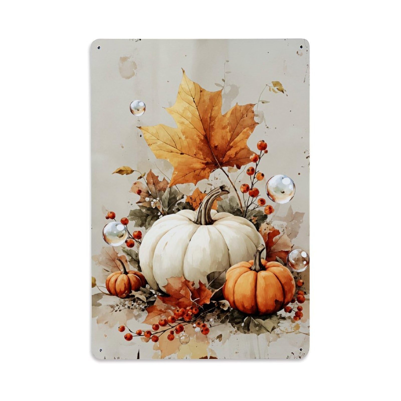 Enderetf Vintage Autumn Leaves Pumpkins Berries Ornaments Tin Sign Metal Poster, Home Bar Garage Man Cave Cafe Indoor & Outdoor Wall Decoration 8X12inches