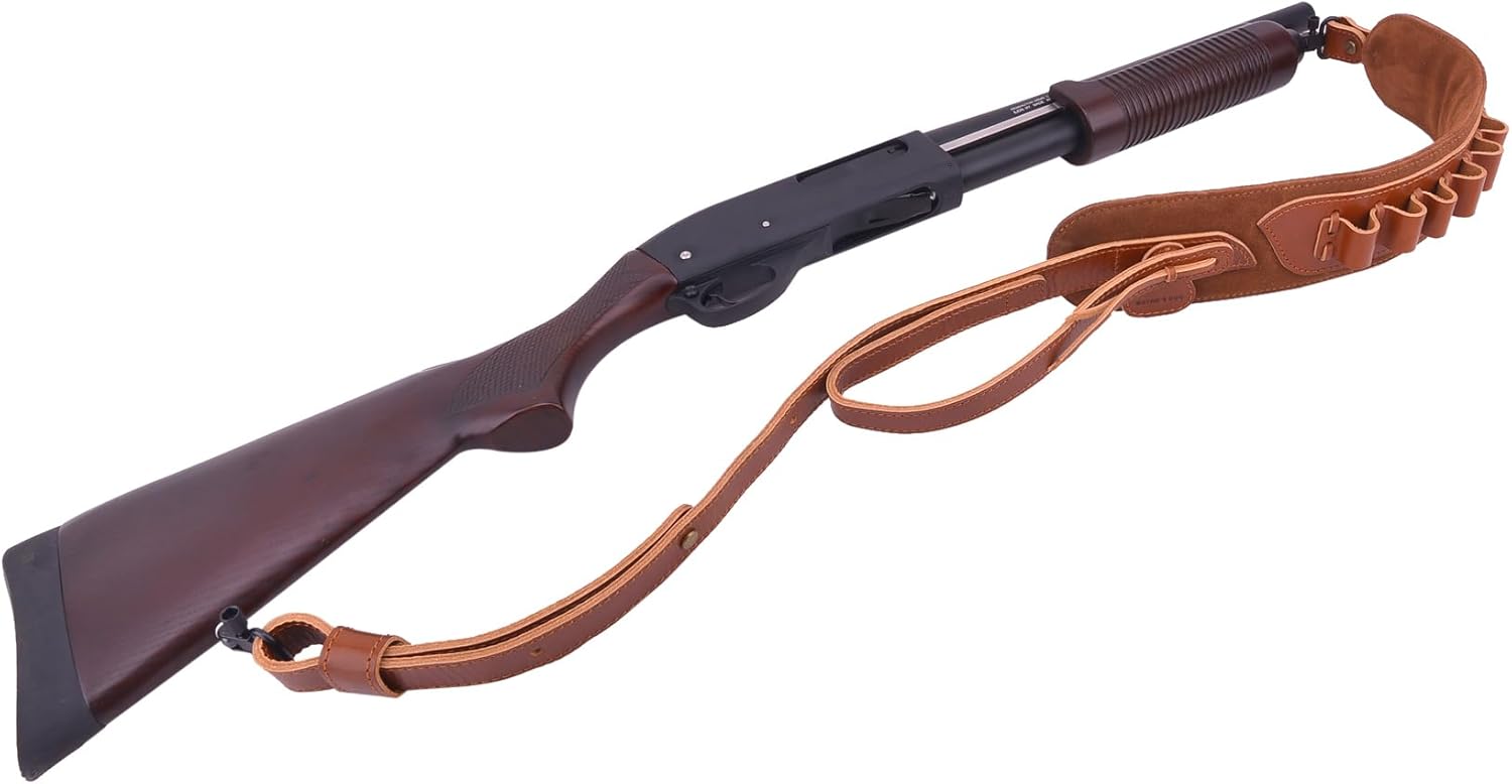 Leather Rifle Gun Sling with Ammo Shell Holder for .357 .45-70 .30-30 .30-06 .22LR .308 .12GA 16GA 20GA