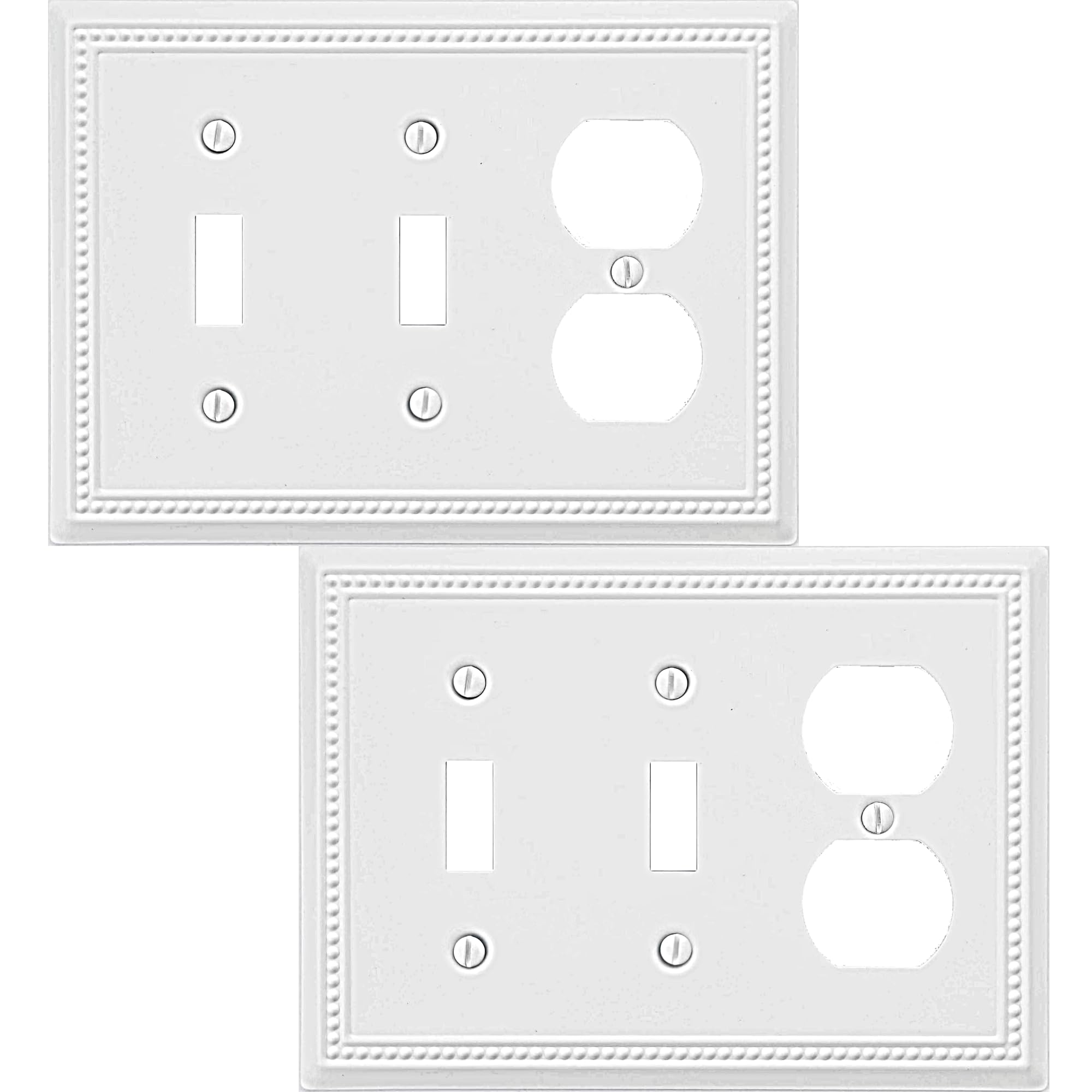OKAWYC Double Toggle/Single Duplex Light Switch Cover Belaire Beaded Metal Wall Plate, 2-Pack White 3 Gang, Light Switch Cover Outlet Cover Decorative