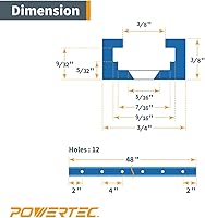 Vista 5 de POWERTEC 71158-P3, paquete de 6, pista en T universal de perfil de doble corte de 48 pulgadas con agujeros de montaje preperforados, pista en T