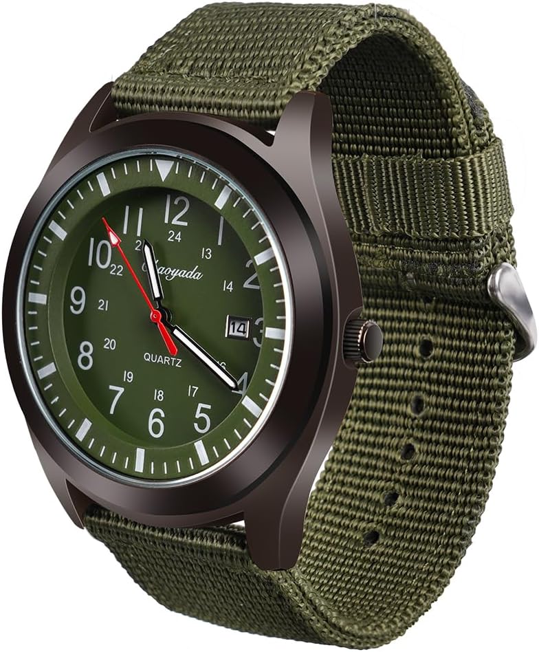Men's Analogue Quartz Military Watch - Glow in The Dark With Date Window and Nylon Strap - Army Tactical Sports Minimalist Design