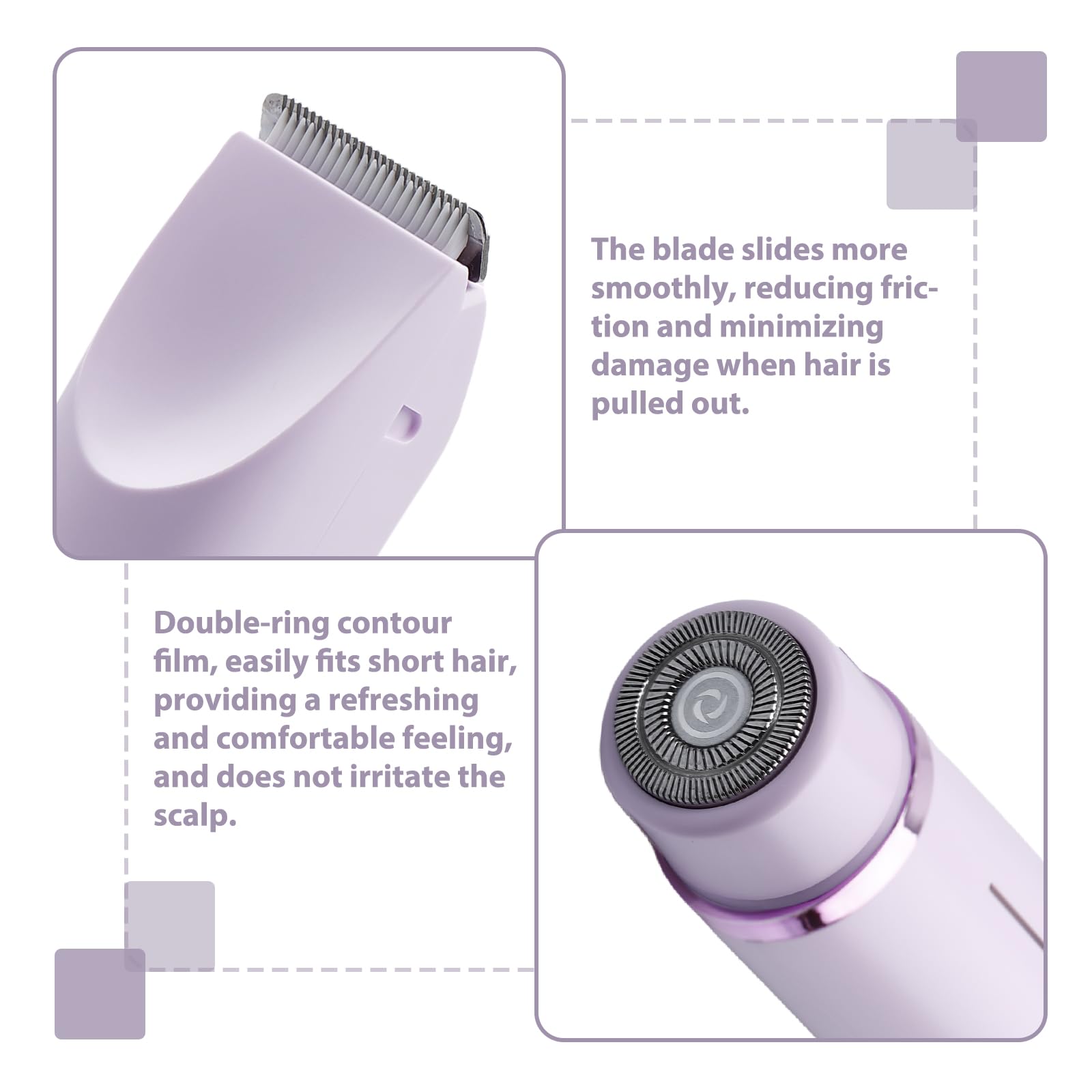 Rasoio elettrico da donna 2 in 1: rasoio intimo a doppia testa per donne, bikini trimmer, impermeabile bagnato e asciutto per viso, corpo, gamba, bikini, viola