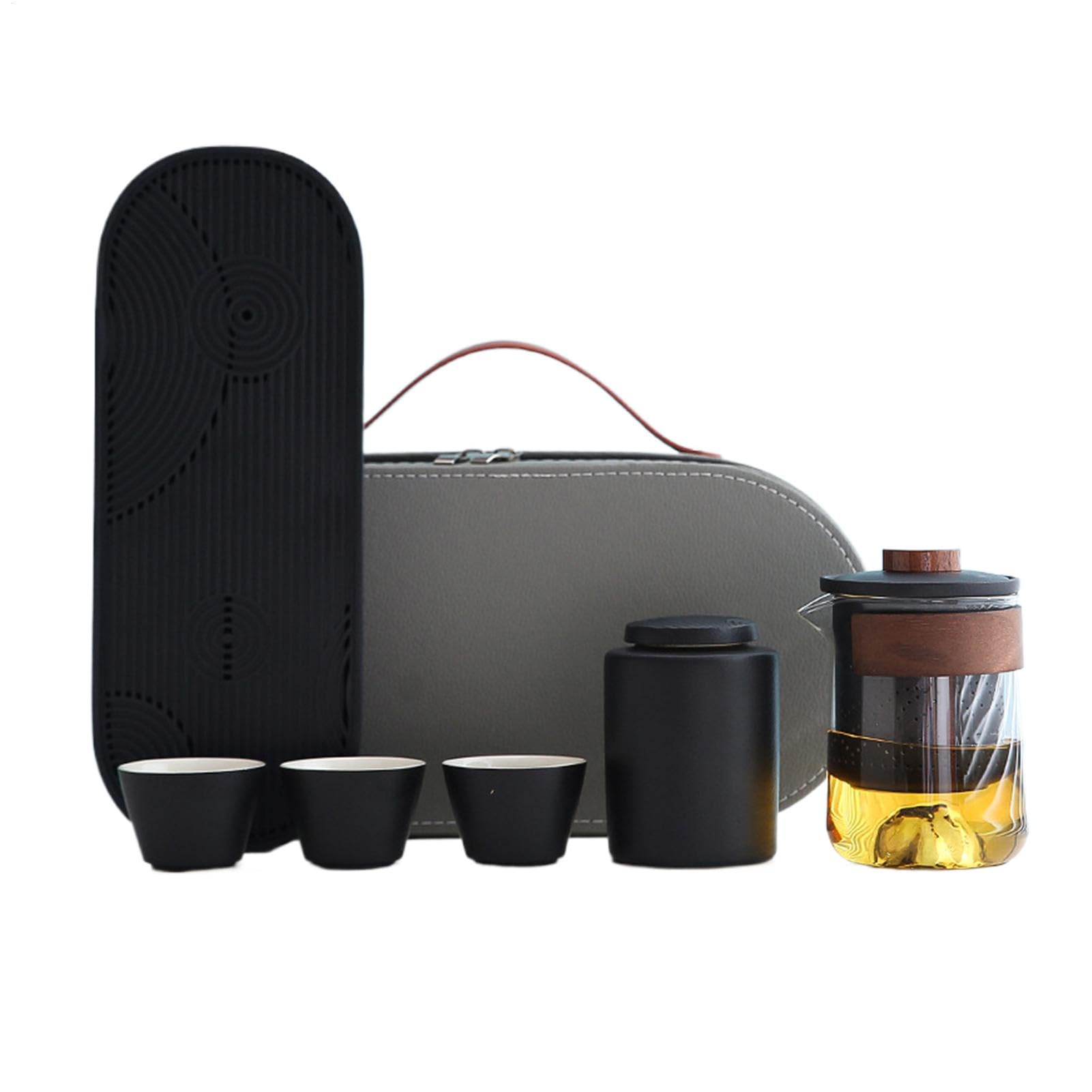 Juego de Té de Viaje con de - Juego de Té Resistente al Calor, Juego de Té | Compacto Portátil Con, Colador De Té, Bandeja De Té, 3 Tazas Y Bolsa De Almacenamiento Para Acampar