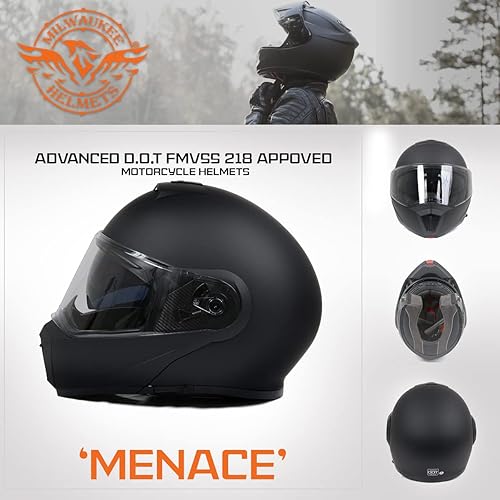 Miniatura 7 de Milwaukee Helmets MPH9812DOT - Casco modular de motocicleta con visera abatible, color negro plano, tamaño mediano