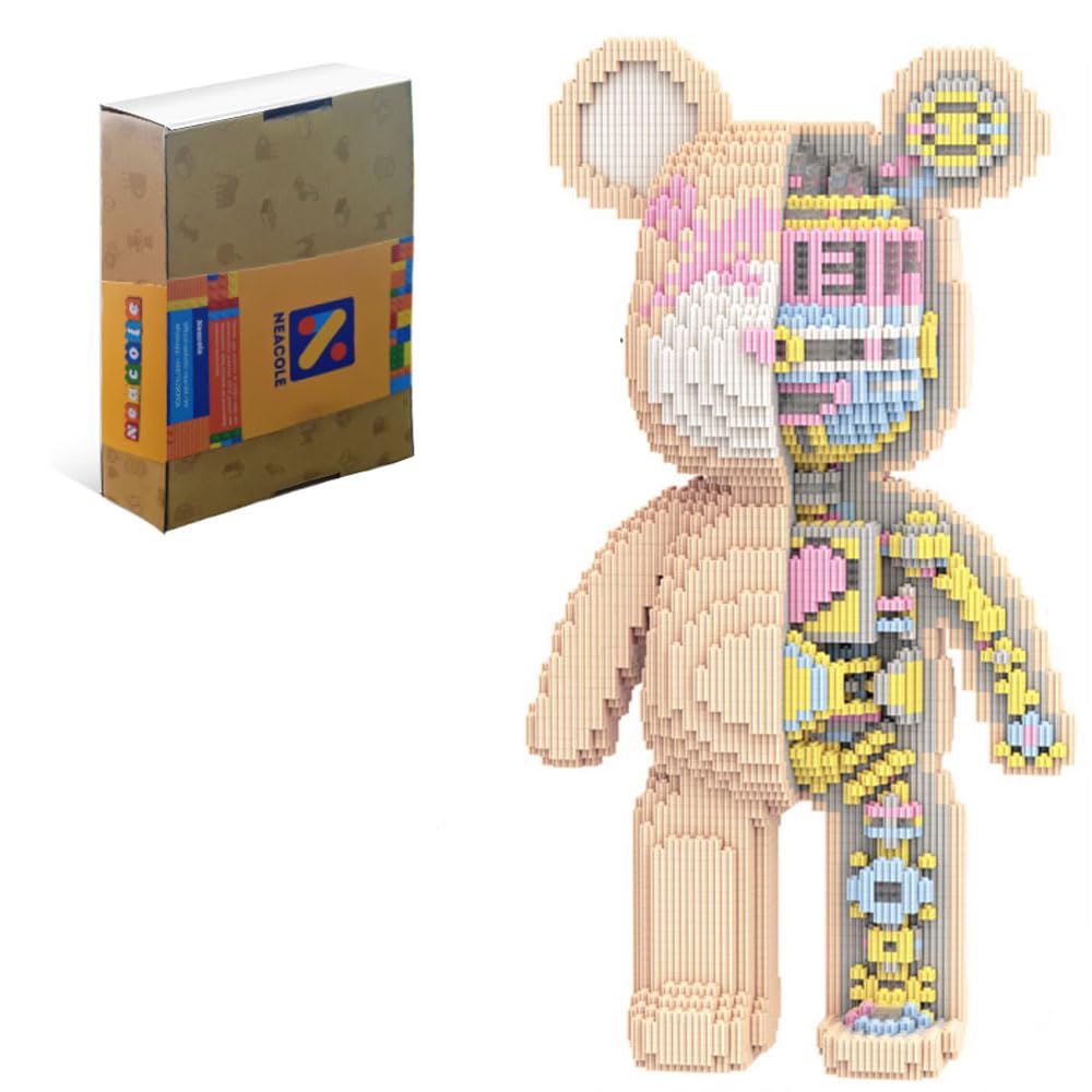 Neacole Bear Building Blocks (7220PCS) 43/46CM Bear Building Bricks, Micro 3D Animal Building Blocks for Adults & Kids,Home & Office Decor, Birthday & Valentine's Day Gifts (Half mechanical bear)