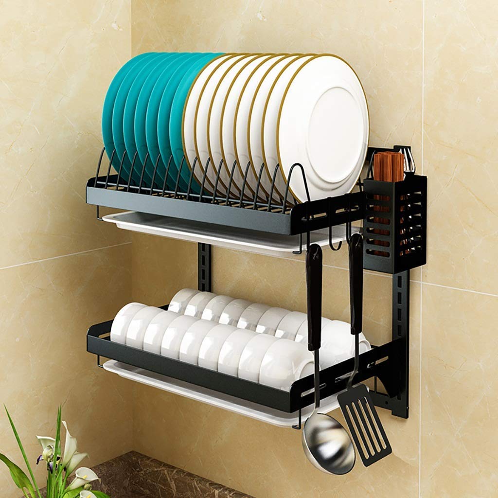 Escurridor de Platos de Acero Inoxidable 201 Negro para Cocina, Montaje en Pared, escurridor de vajilla, Organizador de 2/3 Niveles.