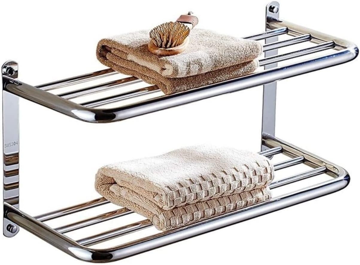 WDSOPK 304 Stainless Steel Double Layer Towel Rack Wall Mounted Bathroom Towel Shelf With Bar Storage Holder,Onecolor-47 * 23 * 30cm (Onecolor 47 * 23 * 30cm)
