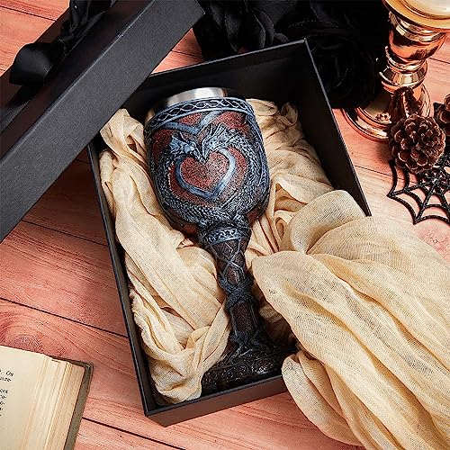 Jinei 2 Pcs Medieval Cups and Goblets Dragon Wine Goblet Chalice Goblet 7 oz Resin Dragon Cup Gothic Wine Glass Romantic Stainless Steel Drinking Cup for Medieval Party Decorations(Classic)