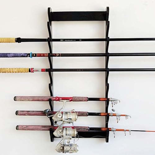 Miniatura 5 de Sword fort Soporte de pared Katana, estantes de espada, soporte de katana de 8 capas de madera negra montado en la pared, soporte de exhibición,