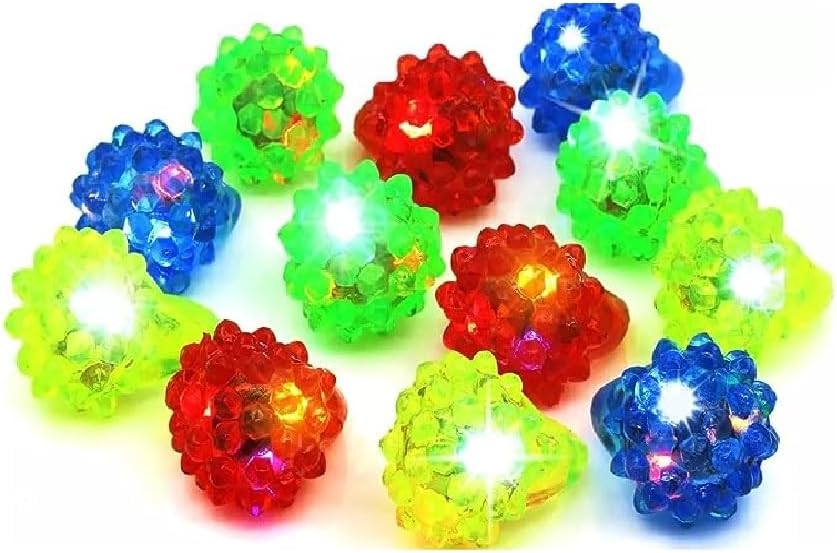 Novelty 24 ct Flashing LED Bumpy Rings Blinking Soft Jelly Glow By C&H®