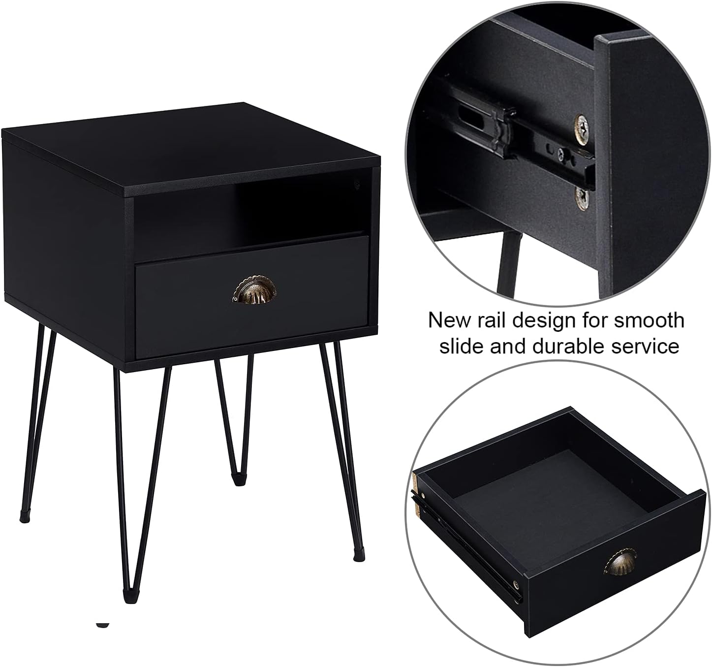 VECELO Set of 2 Nightstand, Industrial End Side Table with Drawer and Shelf, Night Stand for Bedroom, Living Room and Small Space, Stable Metal Frame, Cobalt Blue