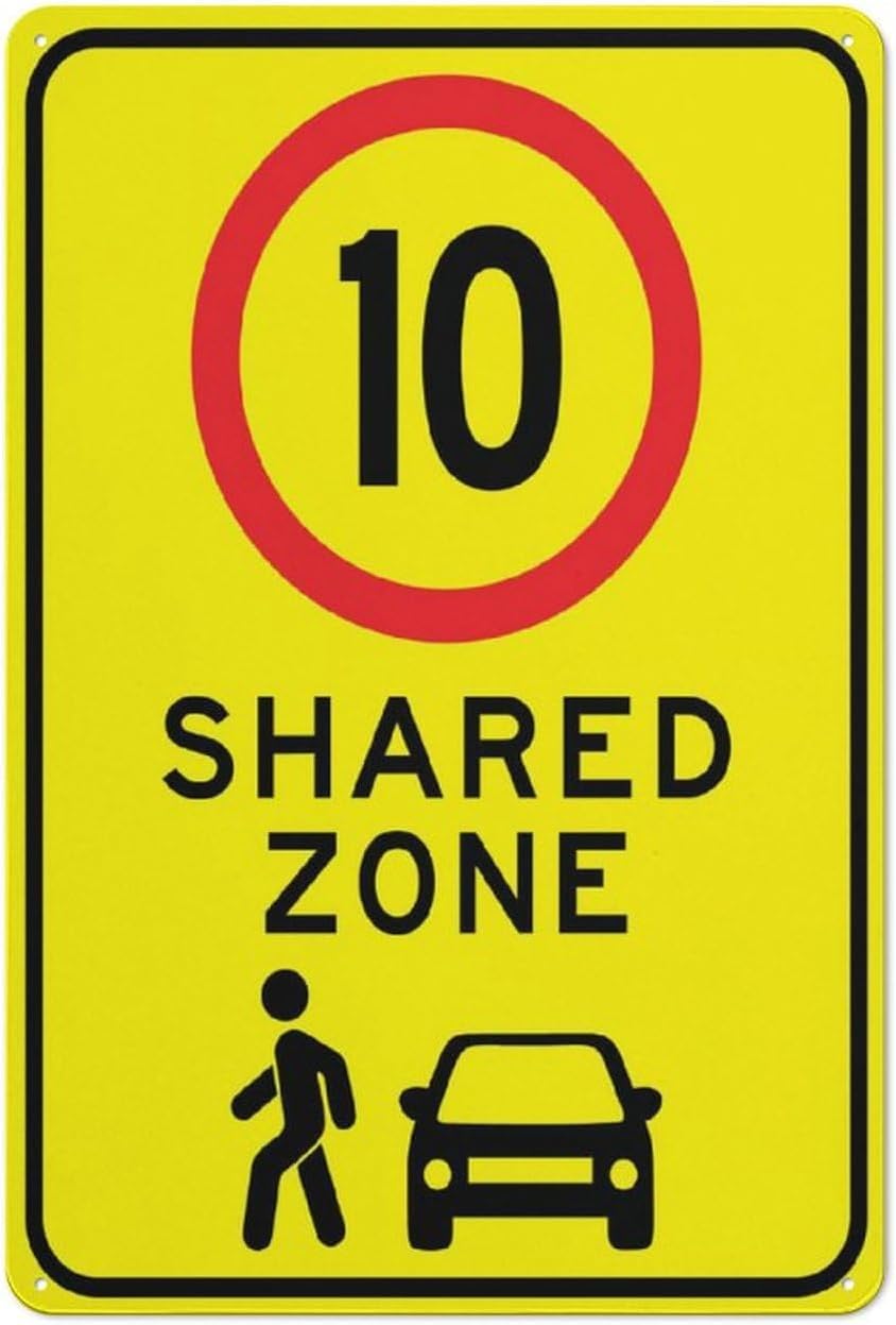 Shared Zone 10Km Bright Yellow Rust Free Aluminum Sign - Premium, Sun-Proof Decor with Pre-Drilled Holes for Home Neighborhood - 12x16 Inch​