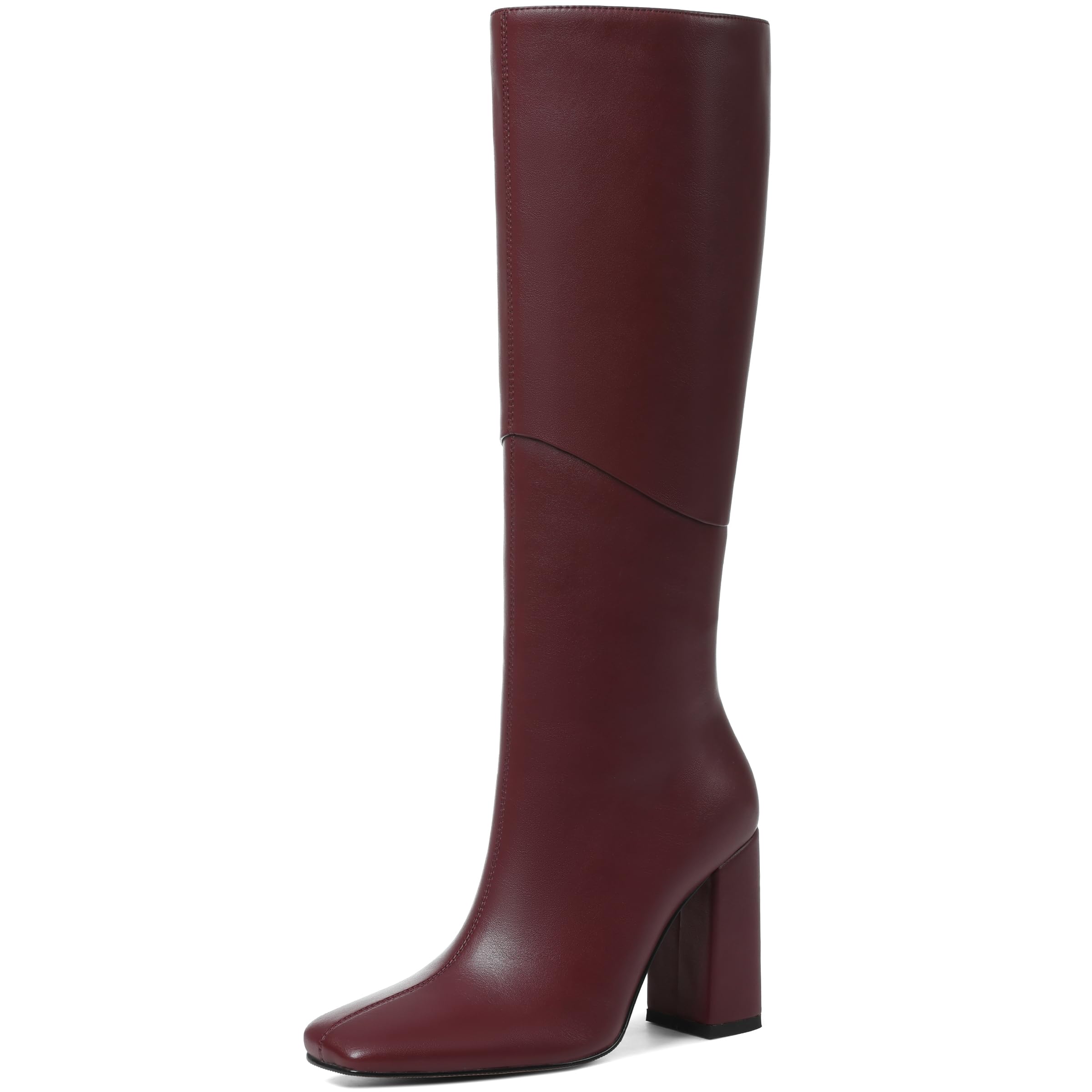 VOMIRA Knee High Boots Women Square Toe Chunky Heel Black Boot