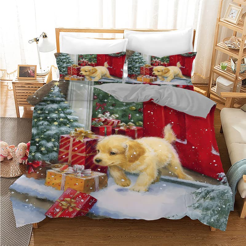 Housse de couette 240x260 microfibre motif chien avec taies d'oreiller 65x65