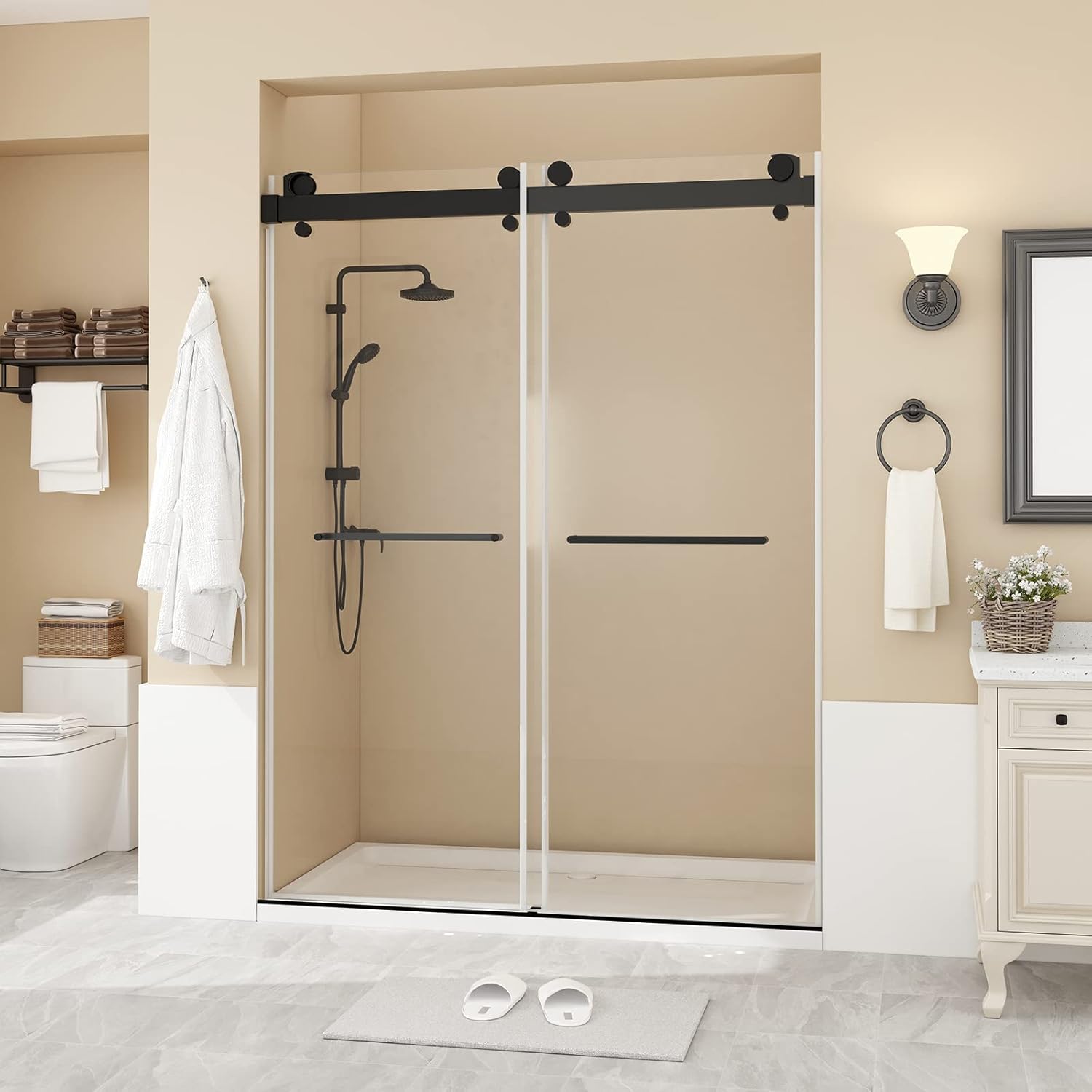 Klajowp Adjustable Shower Doors Glass Sliding 60 inches70 inches. W x
