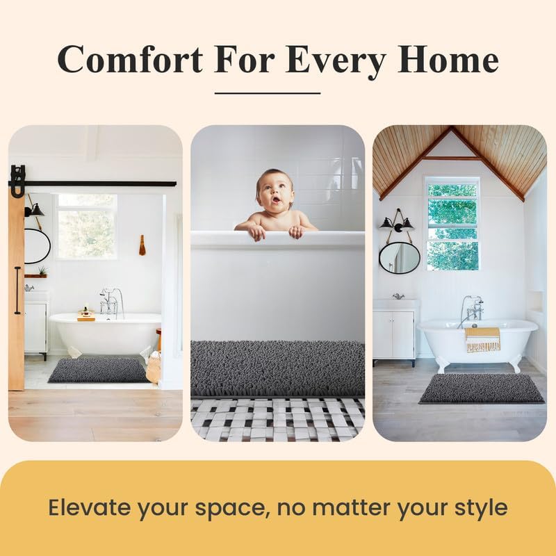 Image of MAYSHINE Plush Shaggy Chenille Bath Mat | Extra Soft, Super Absorbent, Non-Slip Bathroom Rug | Fluffy Microfiber, Area Rug Sets for Bathroom Floor, Kitchen, Living Room | 47 inchx27 inch | White