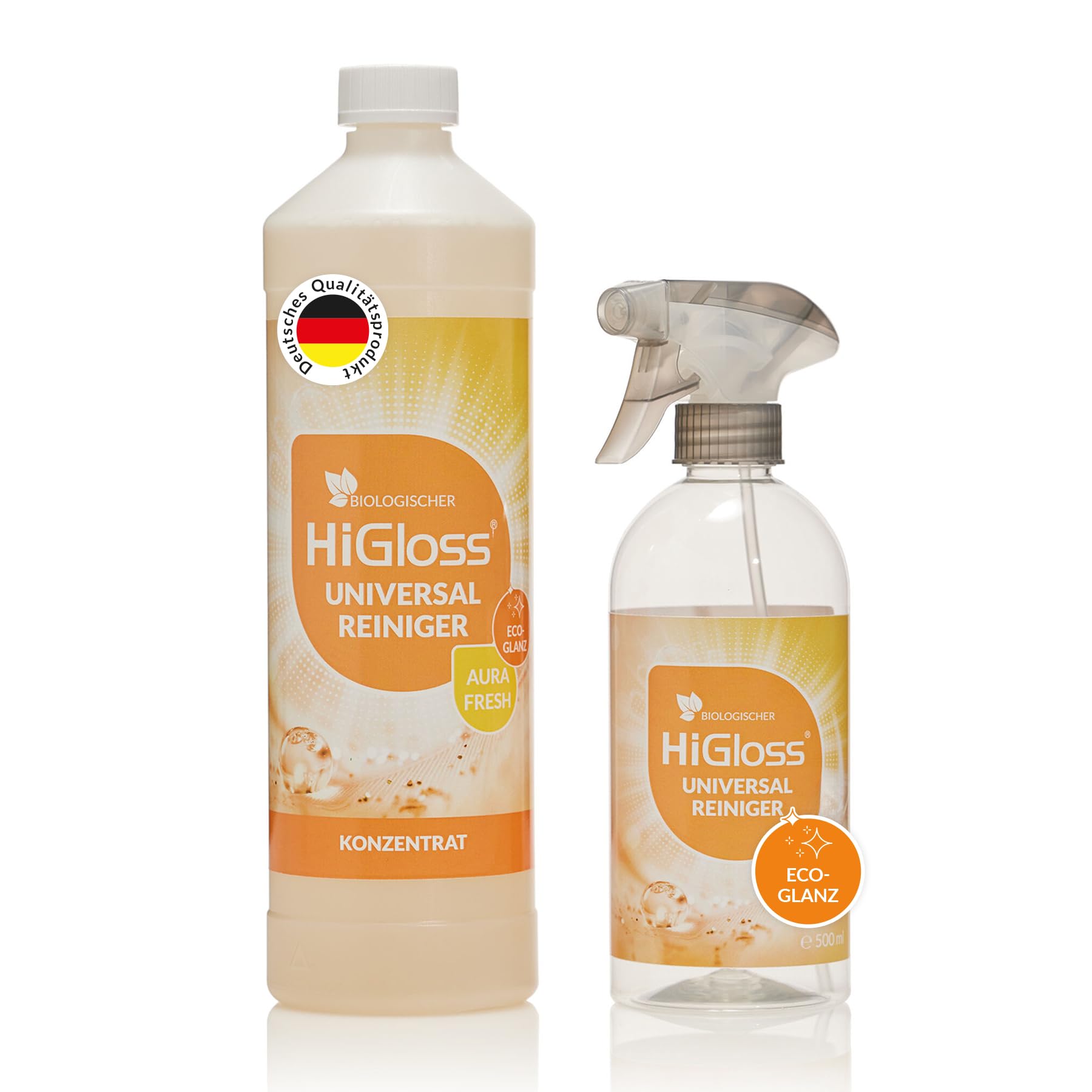 HiGloss Biologischer Universalreiniger Eco Glanz – Hochkonzentrierter Allzweckreiniger mit Aura Fresh Duft – Entfernt Gerüche & Verschmutzungen – pH-neutral – Für alle wasserfesten Oberflächen