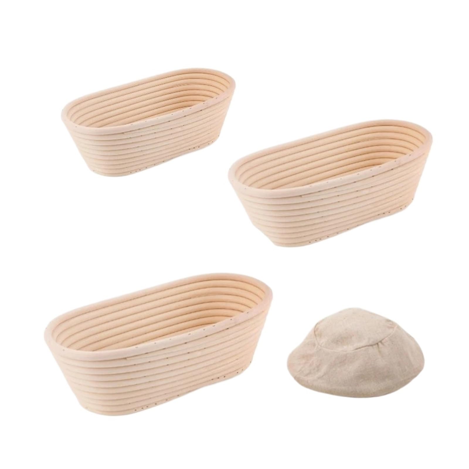 Rattan-Brot-Gärkorb-Stil, Backwerkzeug for selbstgemachten Kuchen, Gebäck, Teig, Proofing-Zubehör(3PC-Oval-1set)