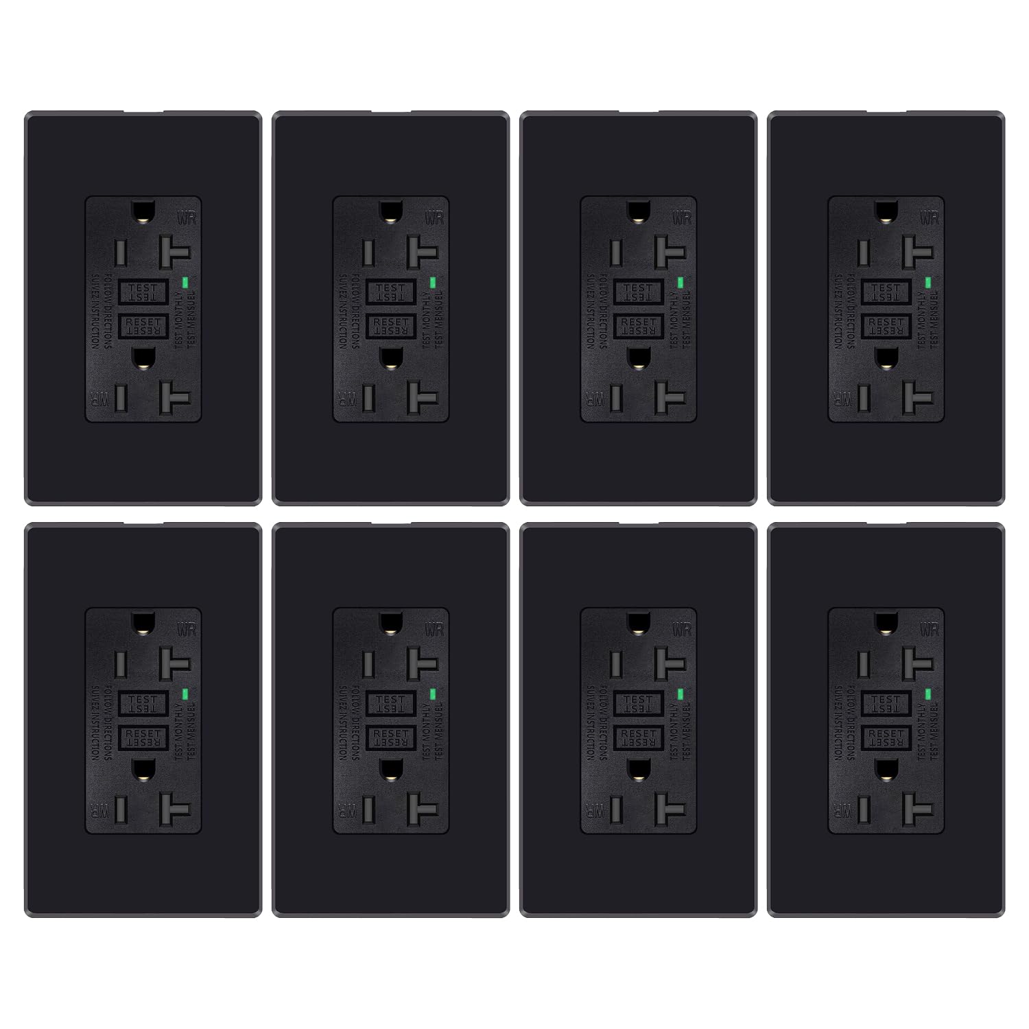 Black GFCI Outlet 20Amp,Greencycle GFCI Outlet,20A/125V Ground Fault Circuit Interrupter with LED Indicator,Weather-Resistant TR Outlet,Wall Plates and Screws Included,ETL Certification,8PK