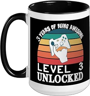 3yr BDay Son Boy Funny Gamer 3th 3 Years Old Birthday Gaming Ceramic Mug, Black/White, 15oz