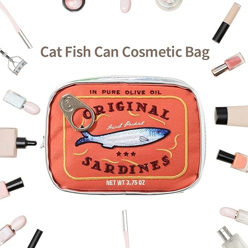 Miniatura 6 de AZURAOKEY Bolsa de maquillaje de sardinas enlatadas, bolsa de aseo estilo sardinas enlatada, bolsa de viaje bonita y creativa bolsa de maquillaje