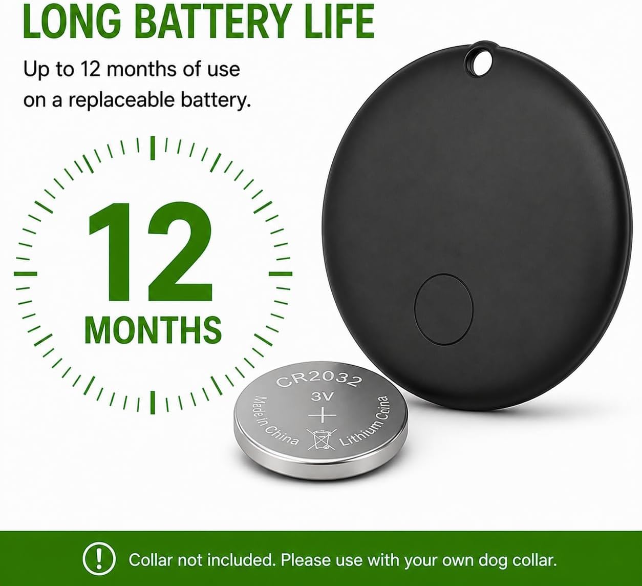Pet Tracker for Dogs Android Only, GPS Dog Tracker Collar No Subscription – Google Find Hub Compatible Dog Tracker GPS, IP67 Waterproof with Replaceable 1-Year Battery (Network-Dependent)