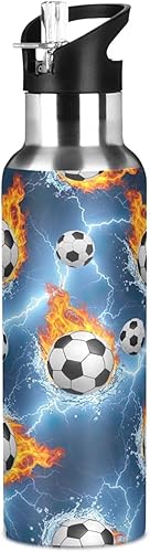 Miniatura 8 de Soccer Balls Water Flames Insulated Water Bottle 32 Oz, BPA-Free Sport Water Bottle Insulated Leakproof Water Bottles
