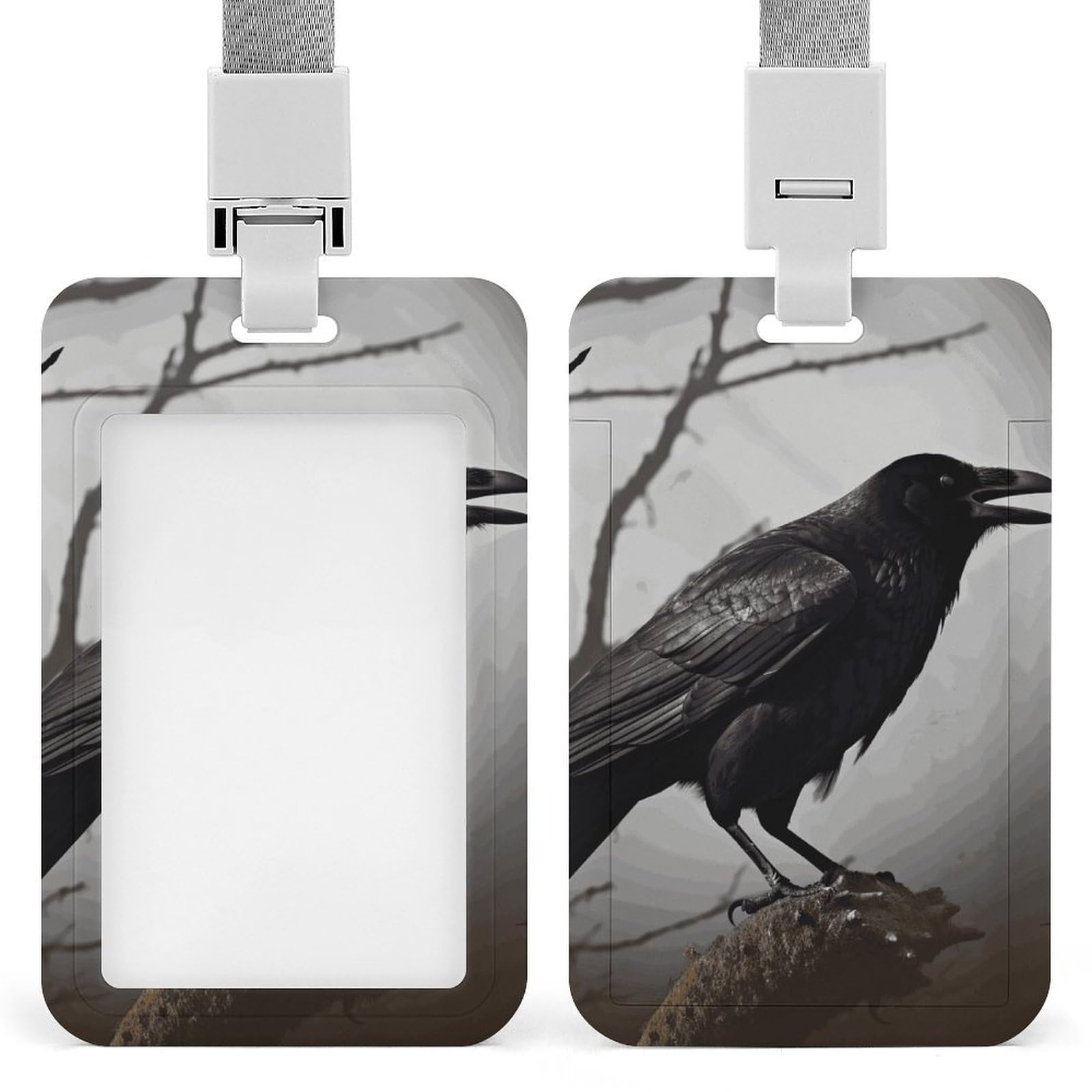 ID Card Holders for Lanyard,Crow Birds Printed Badge Holder with Clear Window,Plastic Vertical Bus Pass Holders for Work Teacher Nurse Employees Proximity Key Cards Women Men — image 1