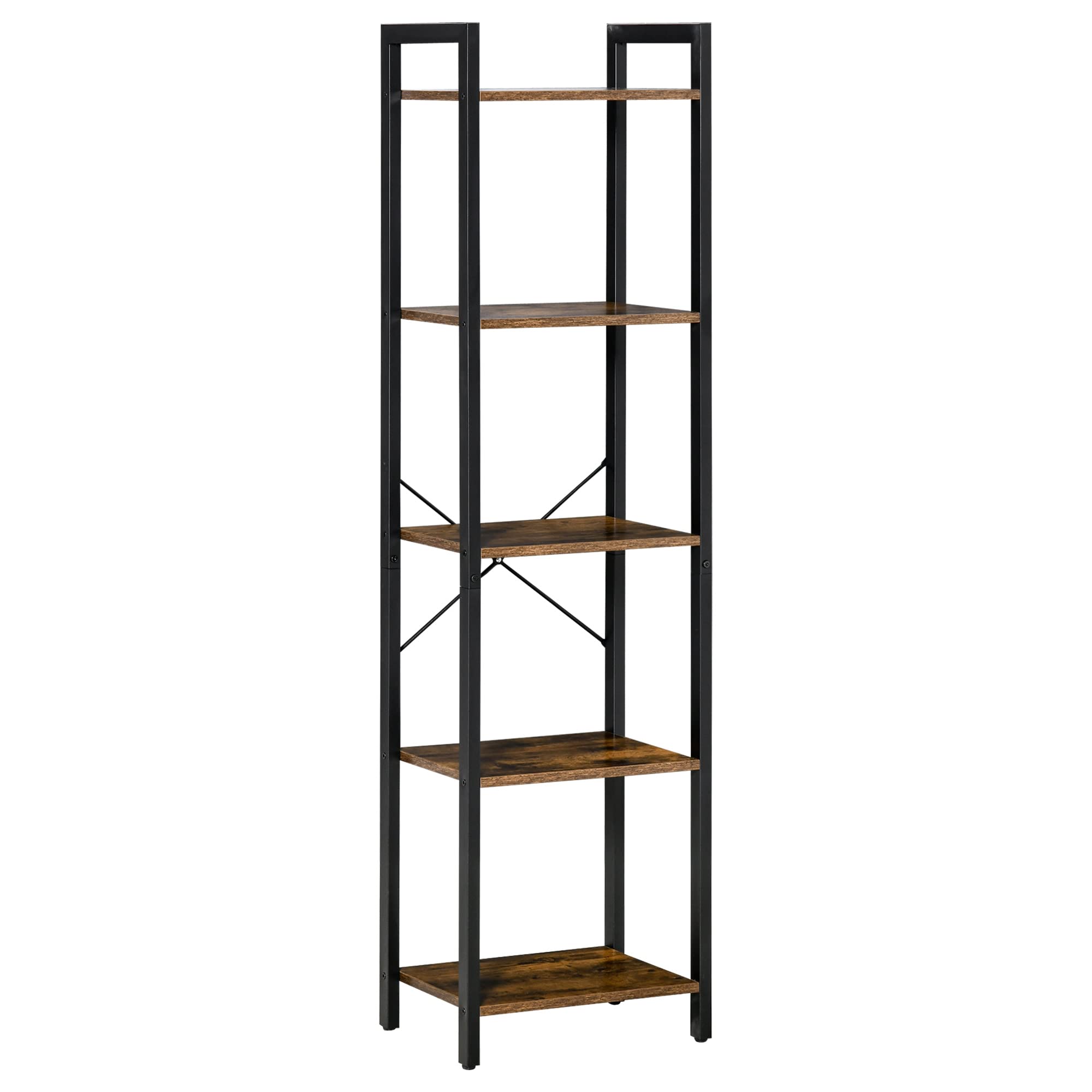 HOMCOM Libreria Stile Industriale a 5 Scaffali, Mobile Libreria in Legno e Acciaio per Casa, Ufficio e Studio, Marrone Rustico