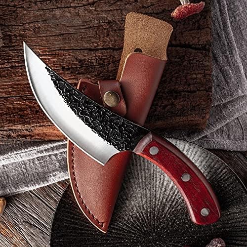 MAYiT Meat Cleaver Knife, Slaughter Skinning Boning Knives Set Professional Kitchen Butcher Cleaver Chef Fish Meat Cutting Cooking Knife & PU Sheath (Size : Rosewood Knife)