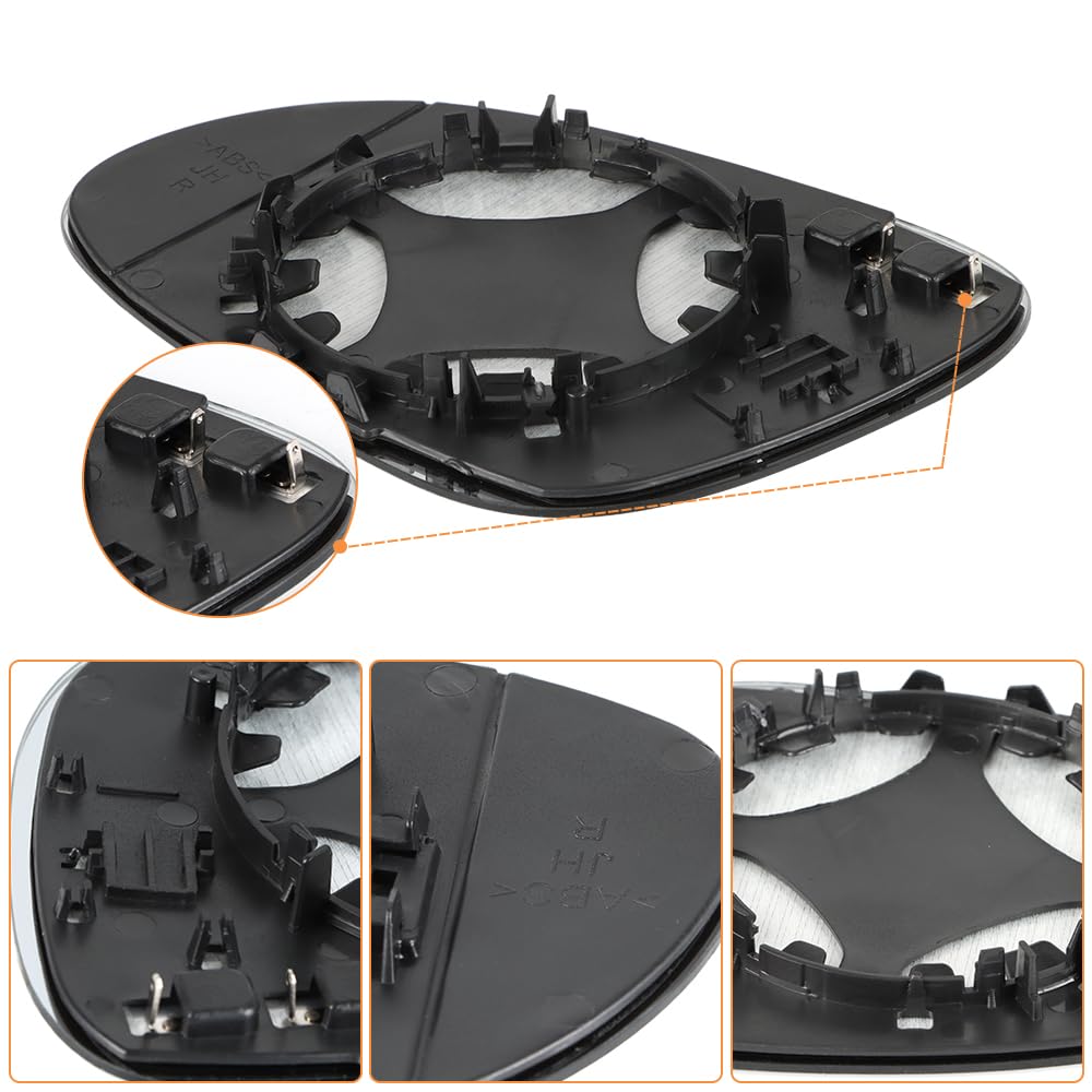 SENZEAL Szkło Lusterka Prawego Strona Pasażera Podgrzewane z Płytą Nośną do VW Golf 5 MK5 2003-2009 Passat B6 2005-2011 Jetta 5 MK5 2005-2010 (Prawa strona)