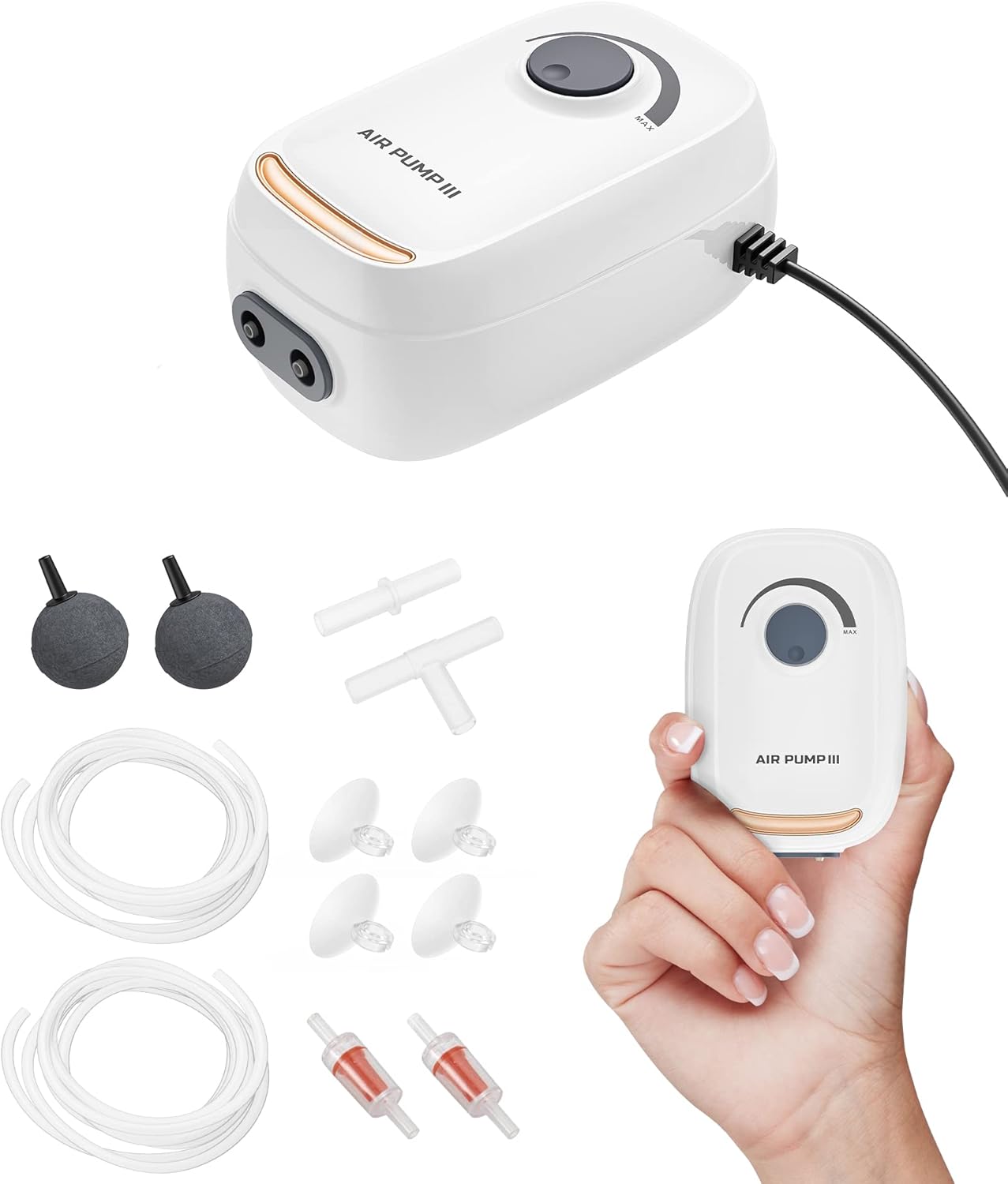 MoonOrange 3W Aquarium Air Pump, Adjustable Aquarium Aerator with 2