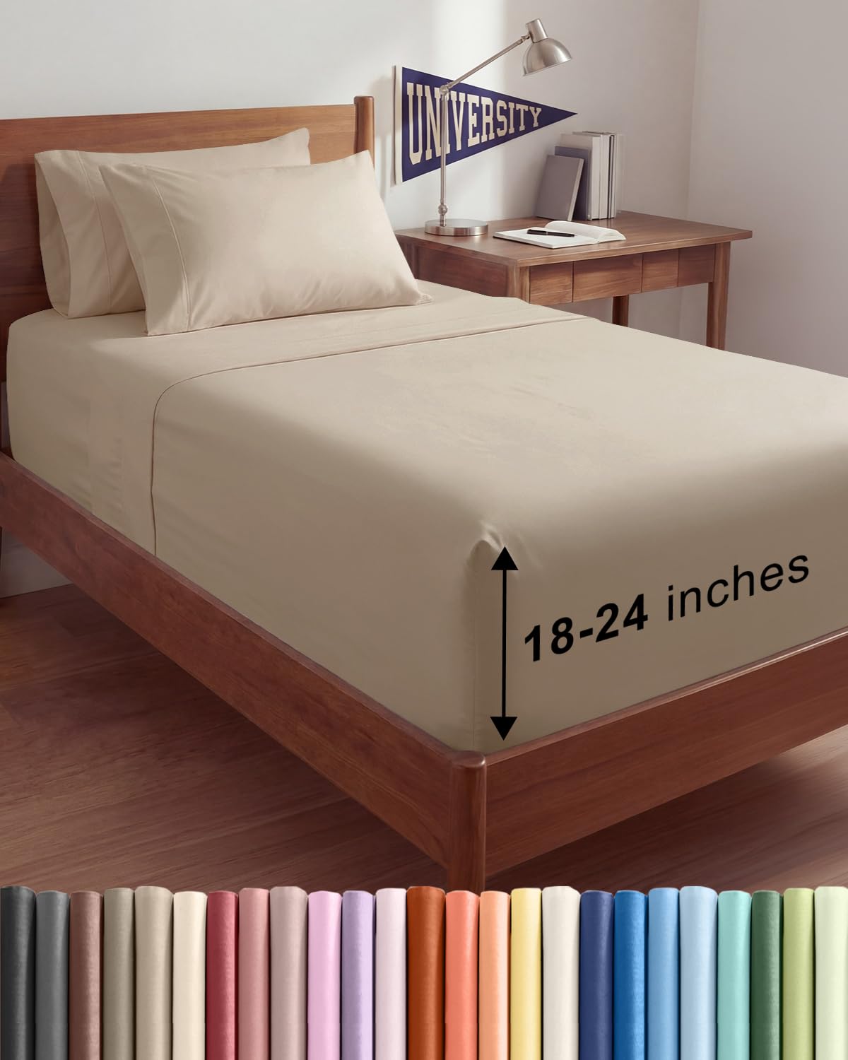 CGK Extra Deep Twin XL Sheet Set - 4pc College Dorm Room - Cream