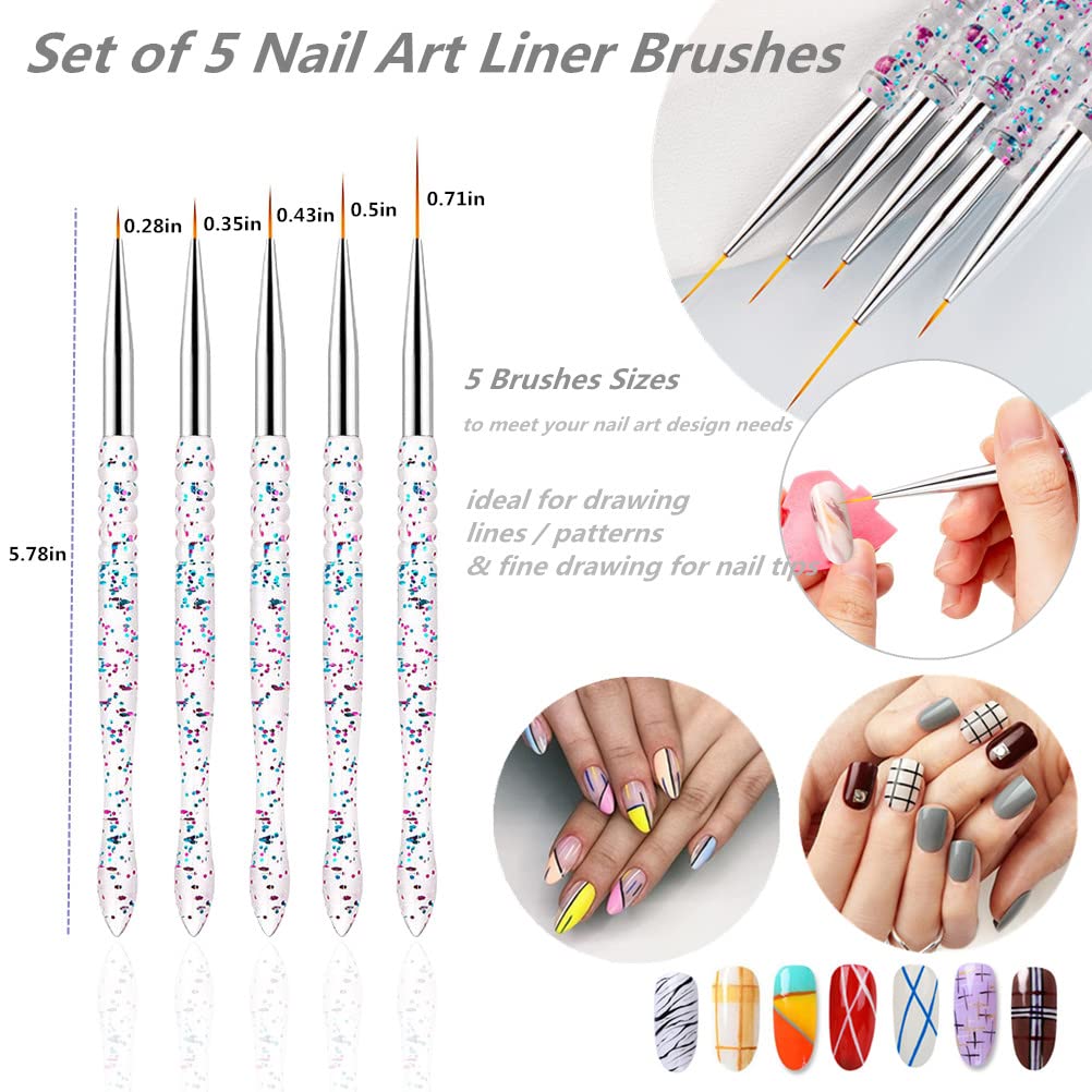 SQULIGT 5Pcs Nail Art Liner Brushes, Nail Gel Polish Painting Brush Set, Thin Nail Art Drawing Pen (7/9/11/15/18mm) : Beauty & Personal Care