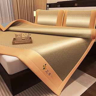 Ice Silk Cool Mat - Juego de 3 piezas de cama refrescante de aire acondicionado de verano, lavable y plegable, colchoneta refrescante para dormir, color amarillo, 180 x 200 cm