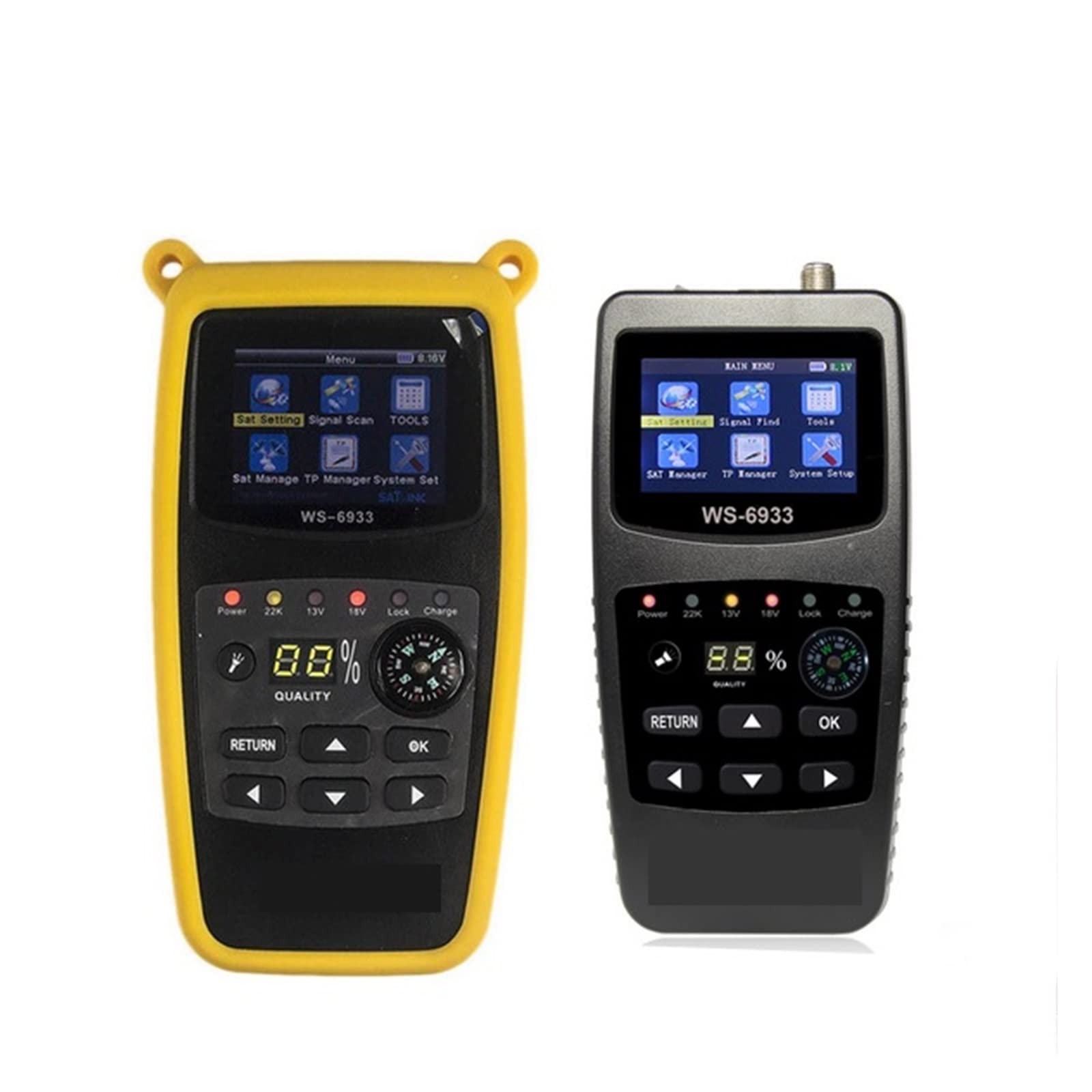 Medidor de Campo TDT, DVB-S2 FTA C & KU Band Digital Satellite Finder Meter 2.1` Pantalla LCD Cubierta de Silicona y batería de Litio WS 6933,para configurar Antena parabólica