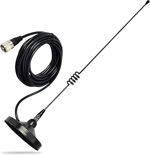 HYSHIKRA Magnetic Mount Antenna, Dual Band 144/430Mhz 19inches Whip Antenna with Magnet Base with 5M/16.4ft RG58 Cable for Yaesu Motorola Icom Midland Mobile Vehicle Transceiver