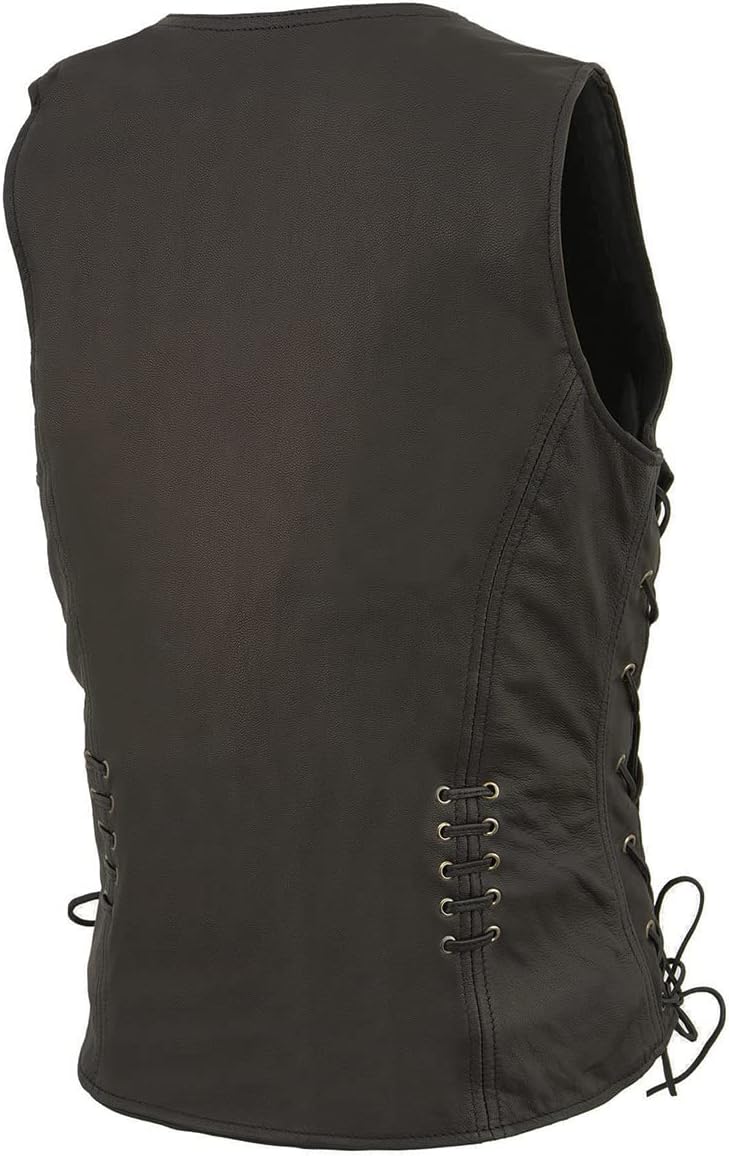 Milwaukee Leather Women's Classic V-Neck Black Leather Motorcycle Rider Vest w/Adjustable Side Laces MLL4575