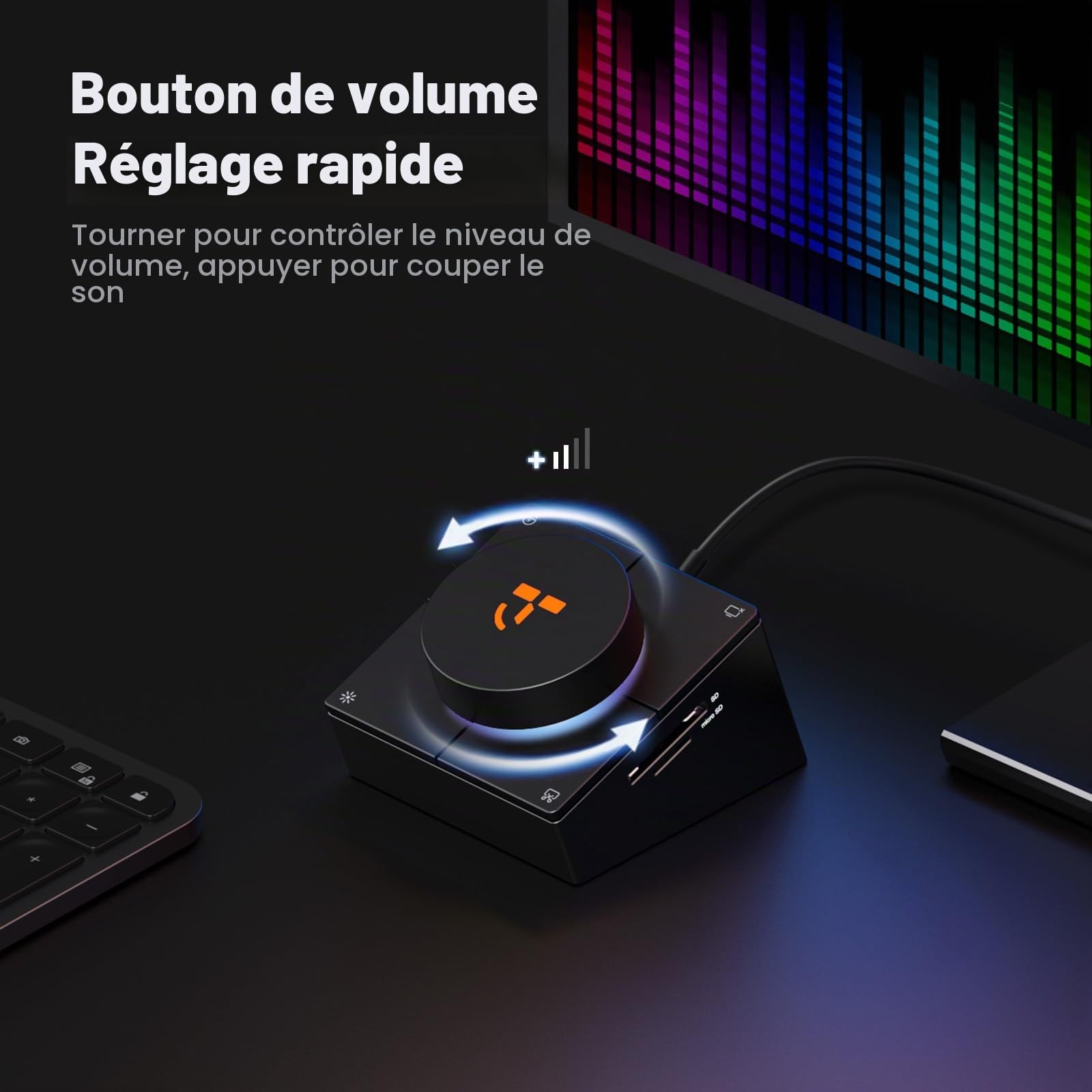 TobenONE Hub USB C 10 en 1 avec touches de raccourci, bouton de volume, HDMI 4K | 100W PD, 3 USB, Ethernet, audio, SD/microSD, station d'accueil pour ordinateur portable MacBook, Windows, Chrome, iPad