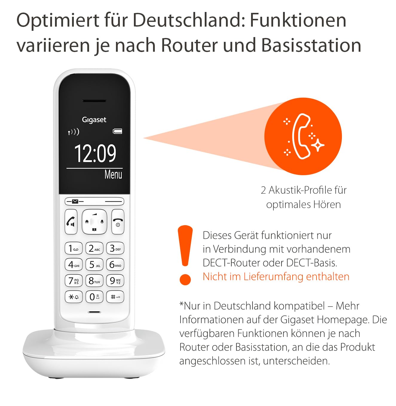Gigaset CL390HX - Design DECT-Mobilteil mit Ladeschale - Fritzbox-kompatibel - Schnurloses Telefon für Router und DECT-Basis - 2 Akustik-Profile, weiß [Deutsche Version] [Ohne Basis]