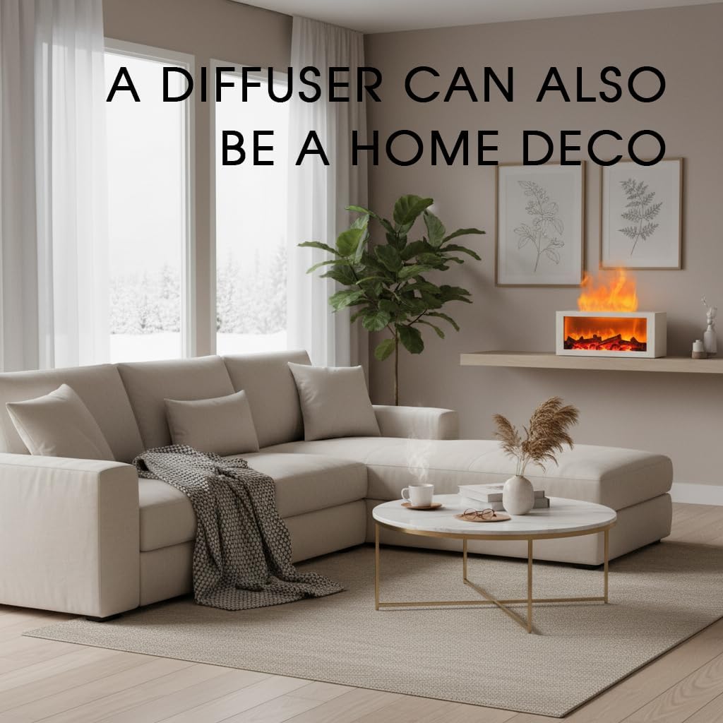 Essential Oil Diffuser,Fireplace Diffusers with 3 Aromatherapy Oils Set,300ml Color Flame Aroma Diffuser with Remote Control,Small Humidifier for Home Room Decor Gift for Women (White)