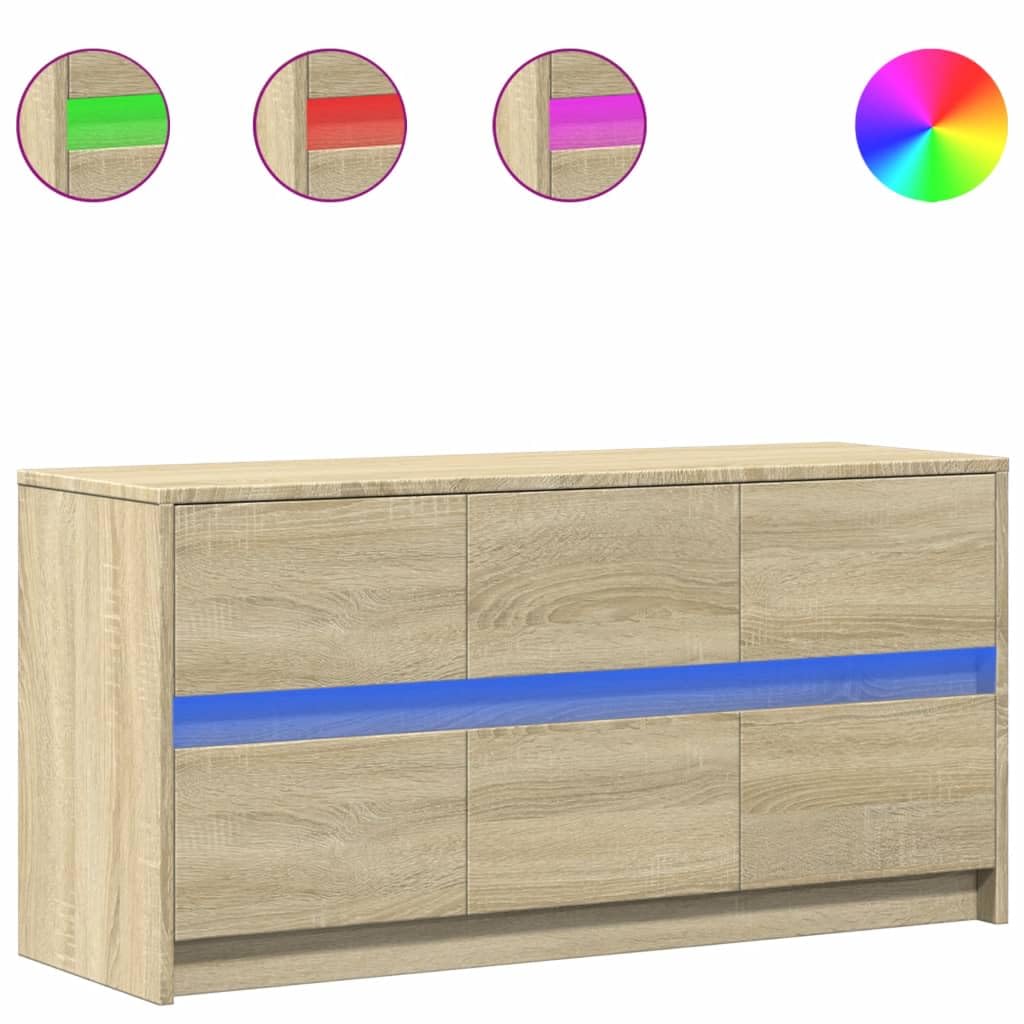 Szafka pod TV z LED dąb sonoma 100x34x50 cm mebel RTV z podświetleniem RGB duża przestrzeń do przechowywania stabilny blat max obciążenie 65 kg do salonu i sypialni